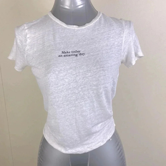 3/$15 Minimalist Casual Graphic light weight tie back white tee  short sleeve XS - Picture 1 of 10